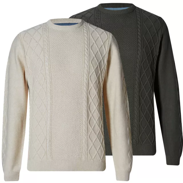 MARKS SPENCER Mens Fisherman Cable Knit Jumper New M S Crew Neck Aran Sweater 11.99 PicClick UK