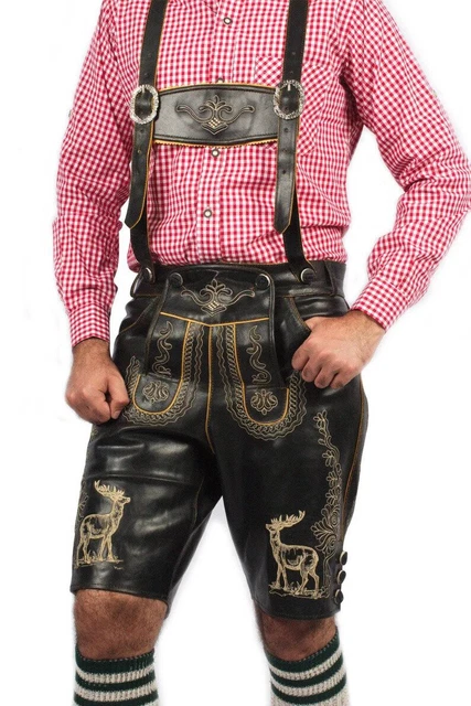Leather Classic Black Bavarian Lederhosen For Men's