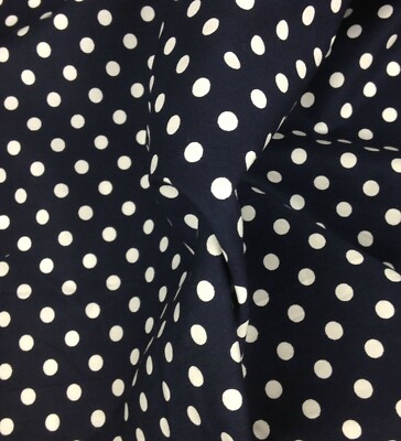 Navy cotton Fabric with white spots, Retro look dress making fabric