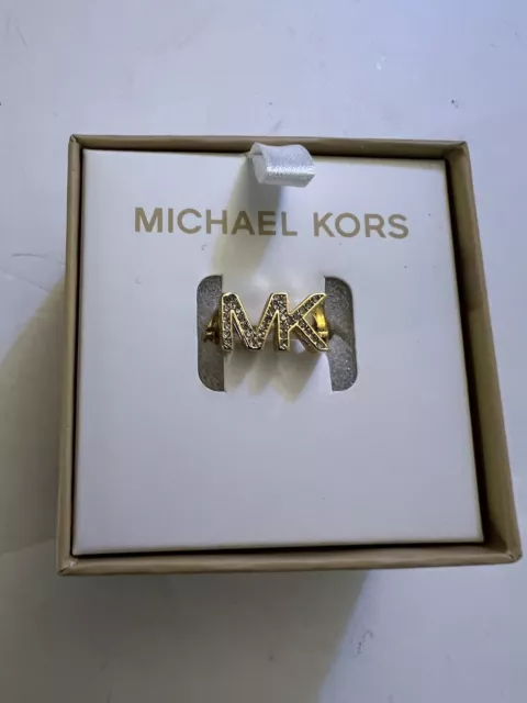 Michael Kors MKJX80277107 Women Sz 7 Gold Crystal Pavé  MK Logo Fashion Ring $85