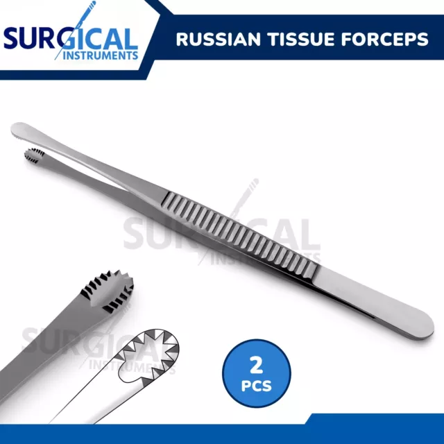 2 Pcs Russian Tissue Forceps 8" Surgical Veterinary Instruments German Grade