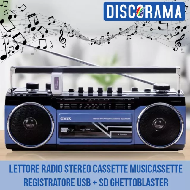 Lettore Stereo Cassette Musicassette Radio Registratore Usb + Sd Ghettoblaster