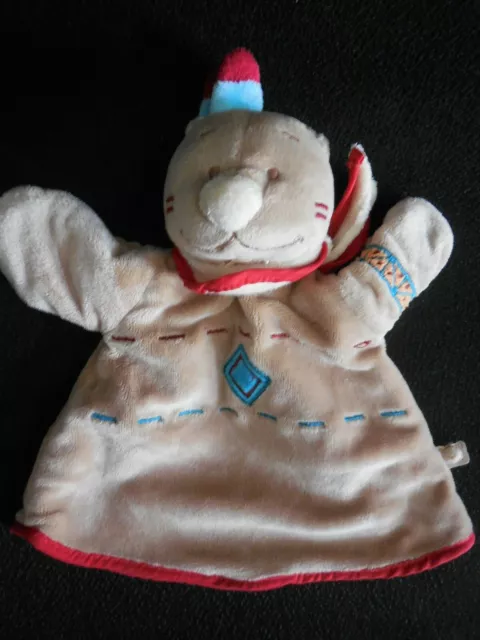 doudou marionnette ours indien beige rouge bleu NOUKIE'S