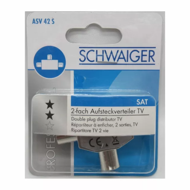 2-fach Aufsteckverteiler TV Verteiler IEC Buchse Koax Stecker Schwaiger 176360