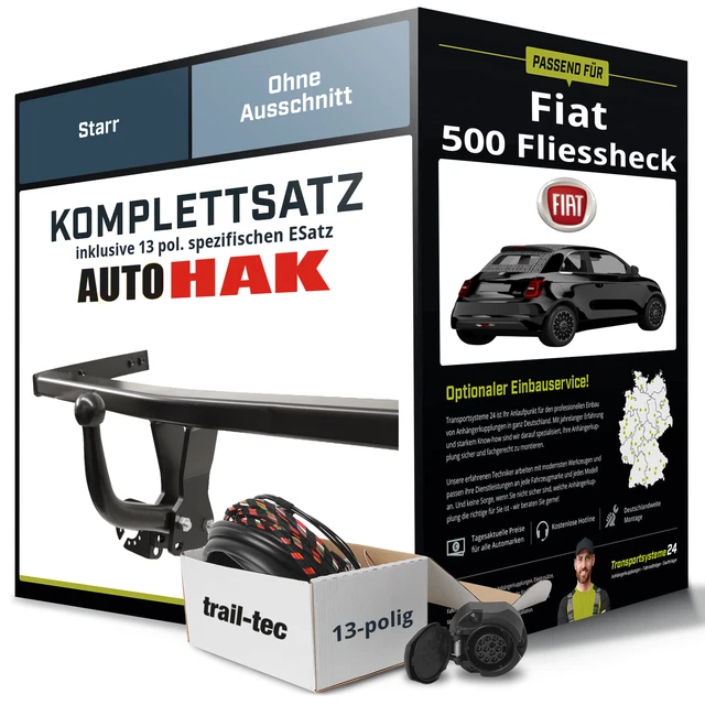 Anhängerkupplung starr für FIAT 500 Fliessheck +E-Satz AHK Anhängerkupplung starr für FIAT 500 Fliessheck +E-Satz AHK