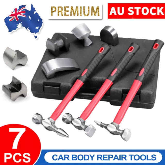 7PCS Car Body Repair Tools Auto Dent Panel Beating Hammer Double End Hand Dolly