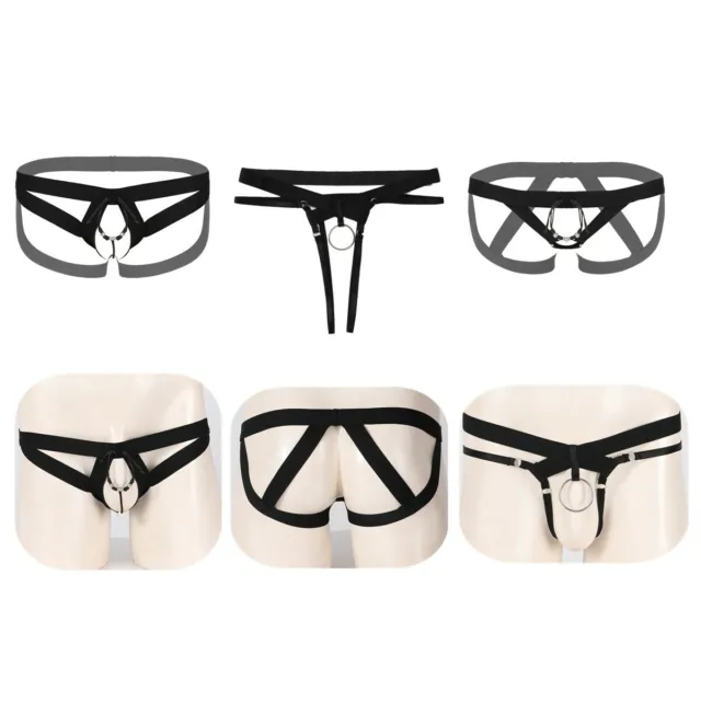 Herren Ouvertslip Riemchen String Tanga Jockstrap Reizwäsche mit O Ring Dessous