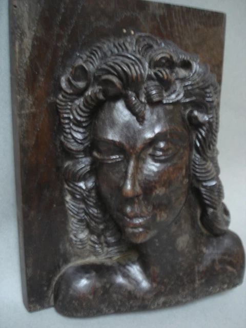 Magnifique Sculpture  Haut Relief En Bois Exotique Tete De Femme Fin Xix Signe