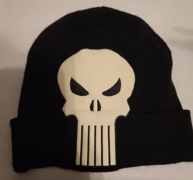 MARVEL Brand PUNISHER Black BEANIE Knit Hat, Cuff, Woven/Knit