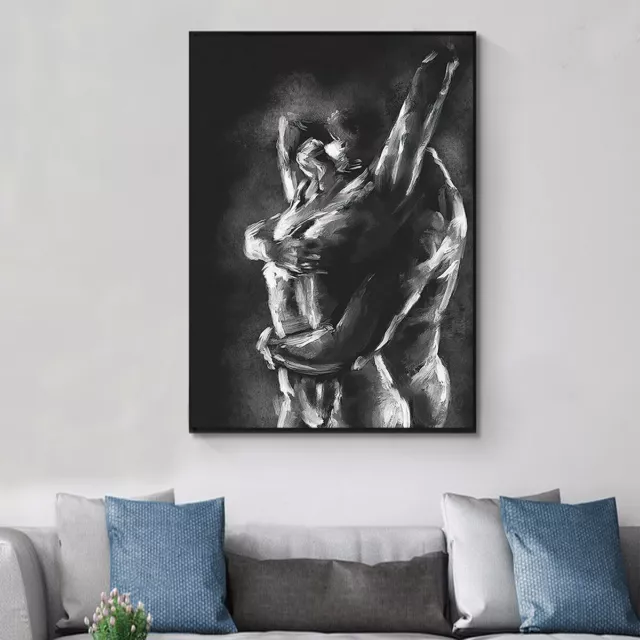 Black White Abstract Sketch Couple Kissing Prints Canvas Poster Wall Art Decor