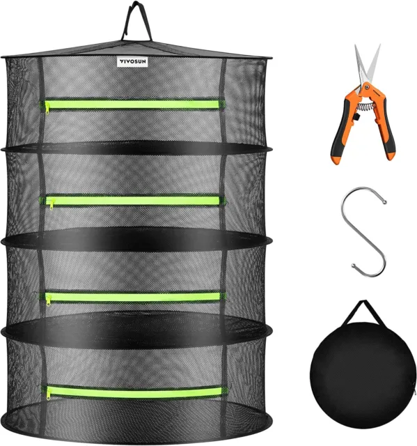 VIVOSUN 2ft 4-Layer Hanging Herb Mesh Rack Foldable Drying Net with Zippers