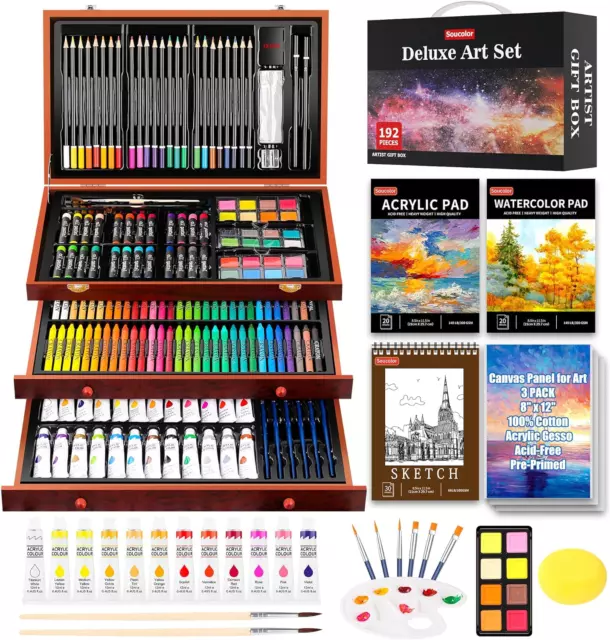 Art Supplies 192-Pack Deluxe Art Set Drawing Painting Supplies Art Kit with Acr