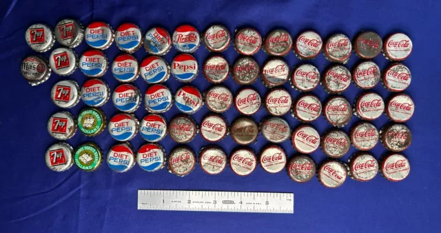 62 Vintage Cork Lined Coke Coca Cola Diet Pepsi 7Up Ma's Advertising Bottle Caps