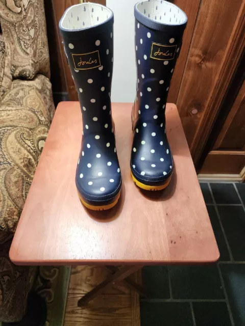 Joules Women’s Sz 8 Molly Welly Black & White Polka Dot Rain/Snow Boots