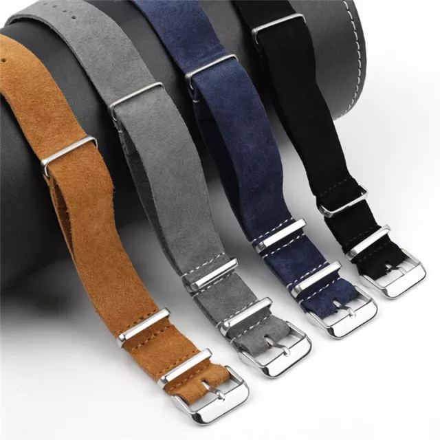 High Quality Suede Genuine Leather Watch Strap Band One Piece 18/20/22/24mm Mens