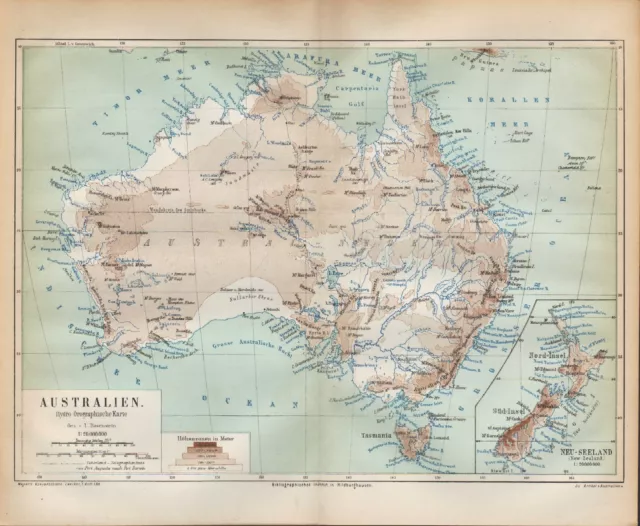 Landkarte map 1874: AUSTRALIEN. Australia Indischer Ozean Tasmania Neu-Seeland