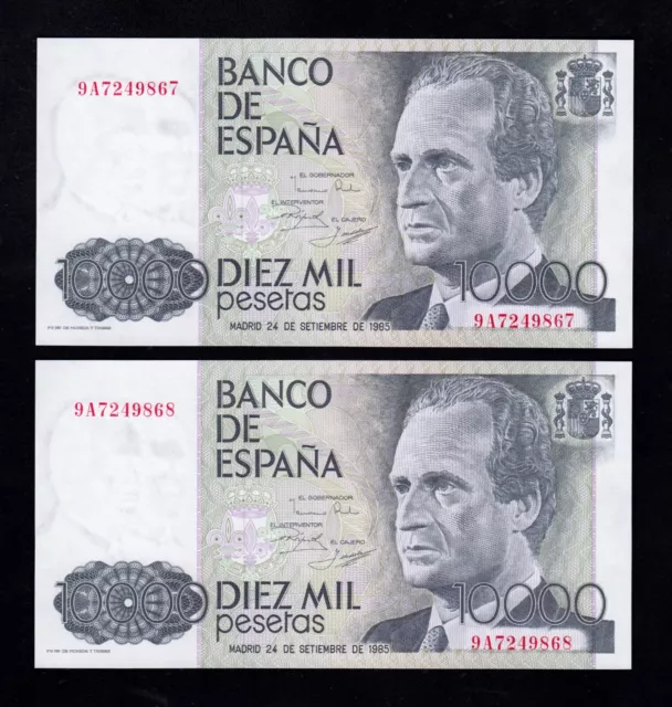 F.c. Pareja Correlativa 10000 Pesetas 1985 , Serie 9A , S/C- .