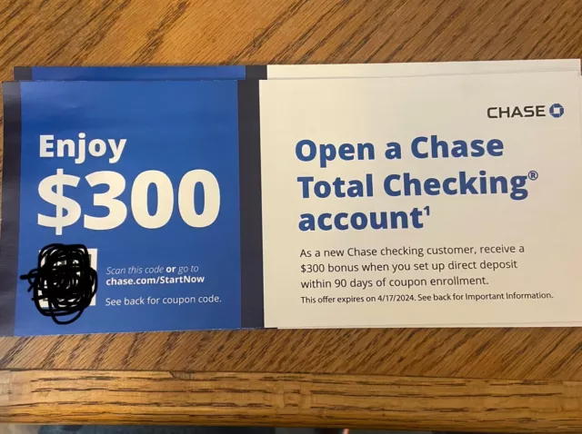 Chase Bank $300 Bonus Checking @ Account Opening Coupon Expires 4/17/2024