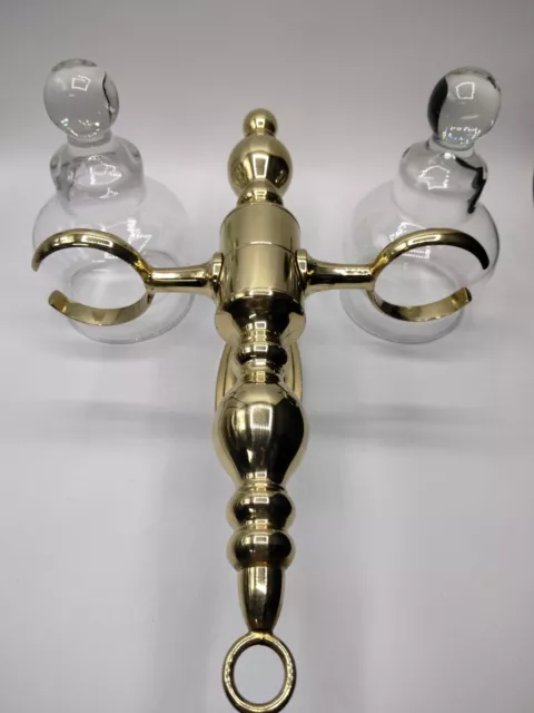 Polished Brass Double Candle Wall Holder w/Heavy Clear Glass Sconces