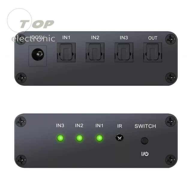 3 x 1 Digital Optical Audio Switcher SPDIF Toslink Switch Box+ IR Remote Control