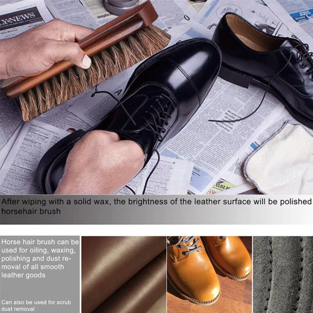 Horsehair Shoe Brush Wood Handle Leather Boots Daubers Applicators Clean Tools