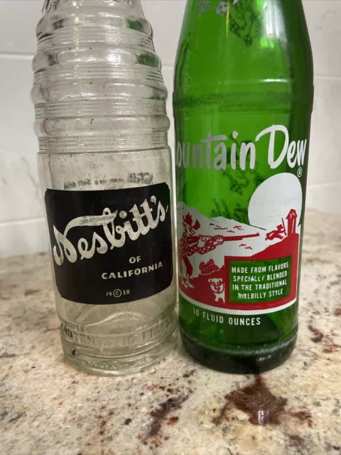 Nesbitt's of California 1938 BLACK Label Glass Soda Pop Bottle + Mountain Dew