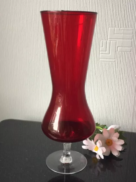 EMPOLI Ruby Red Glass  Vase Thin Décor Art Goblet Vase Clear Twisted Stem 650ml