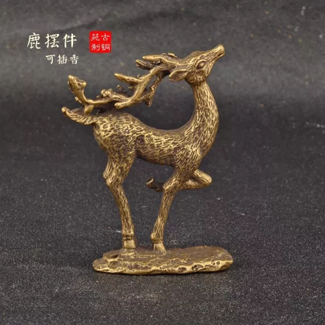 Collection Exquisite Chinese Pure Red Copper Handmade * Deer * Statue S208