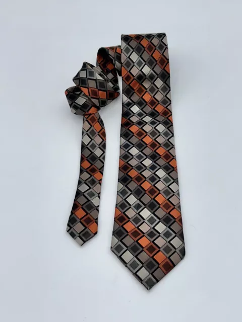 BUGATTI  Men's SILK Tie   RUST, BLACK, GRAY Preowned Excellent Condition.