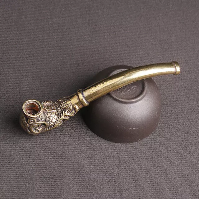 Handmade Carving Dragon Phoenix Brass Metal Smoking Pipe Chamber Tobacco Herb