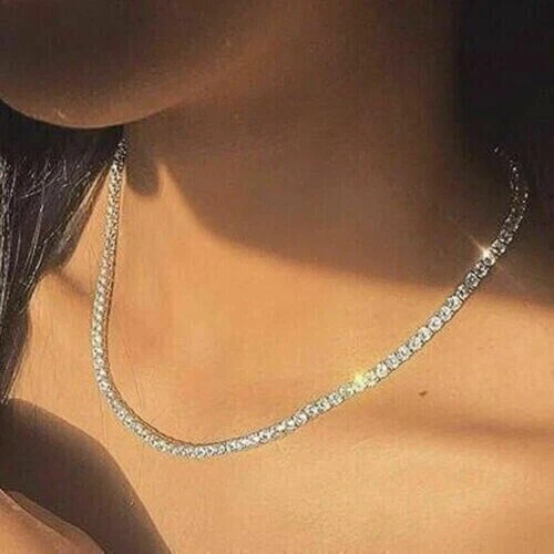 Véritable Moissanite 18" 3mm 10Ct Collier Tennis Rond Or Blanc 14K Plaqué...