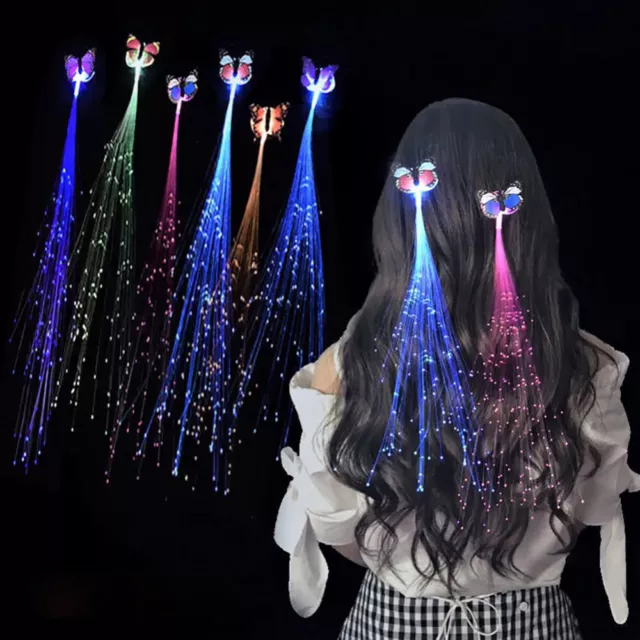 LED Hair Light Up Flash Clip on Braid Costume Hair Extensions Christmas Party