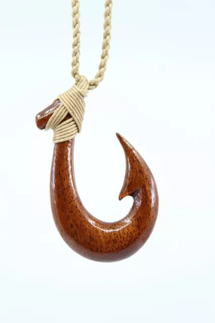 Koa Wood Hawaiian Fish Hook Maori Hei Matau Pendant Necklace Adjustable  Choker