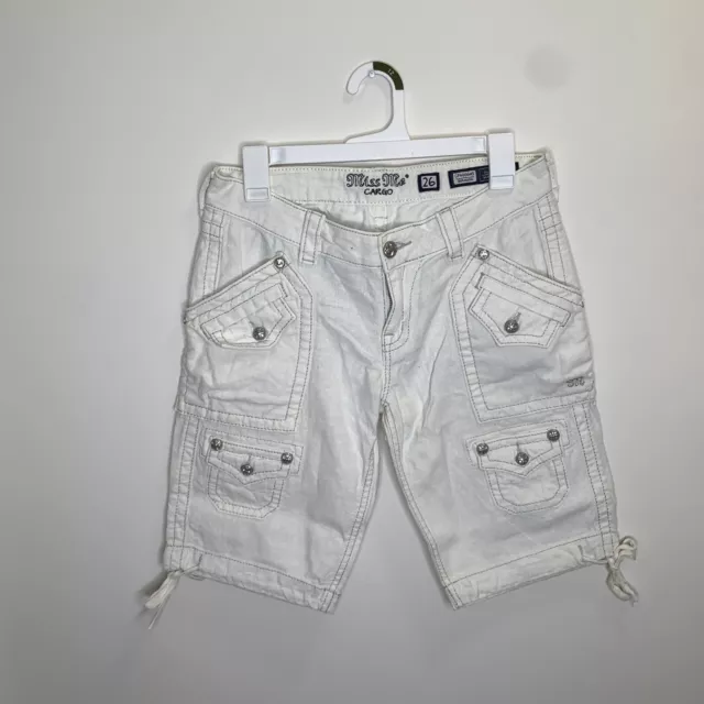 Miss Me Cargo Womens Size 26 White Bermuda Jean Denim Shorts