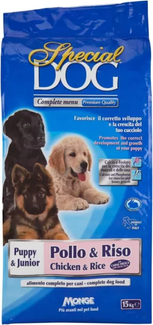 CROCCHETTE PER CANI MONGE SPECIAL DOG PREMIUM 15KG PUPPY e JUNIOR A POLLO E RISO