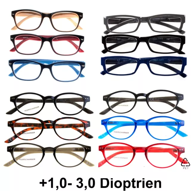 3er Set Lesebrillen,+1,0- 3,0 Dioptrien,div. Farb-Sets,Brille,Sehhilfe,Lesehilfe