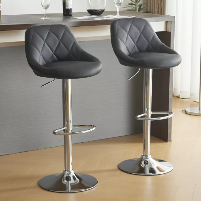 Set of 2 Bar Stools Kitchen Breakfast Barstool PU Leather Gas Lift Swivel Chair