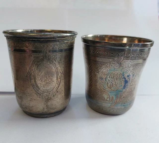 LOT DEUX TIMBALES anciennes, argent massif poinçon Minerve, 127g EUR 70