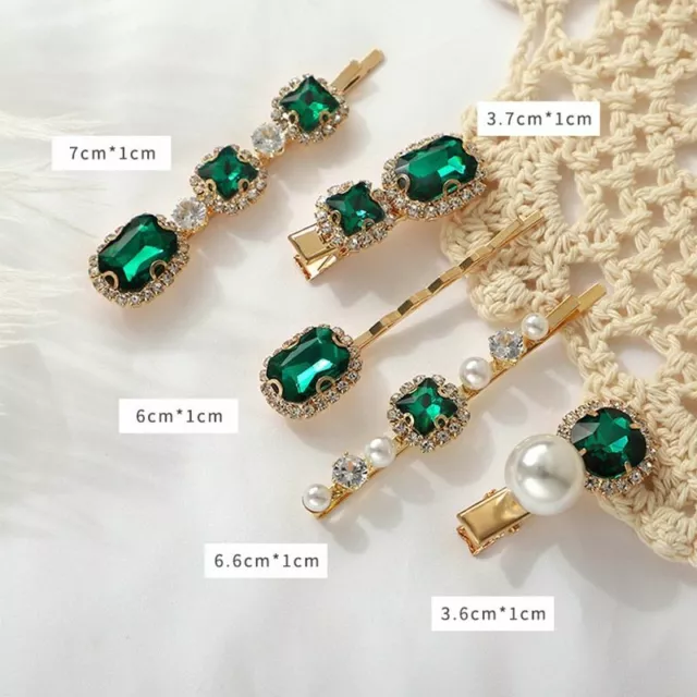 1pc Green Crystal Hair Clip Geometric Pearl Barrette Pins Women Fashion Hair Acc 2