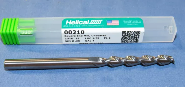 New HELICAL Carbide  End Mills 1/4 dia. 2 flute 1-3/4" LOC  4" OAL