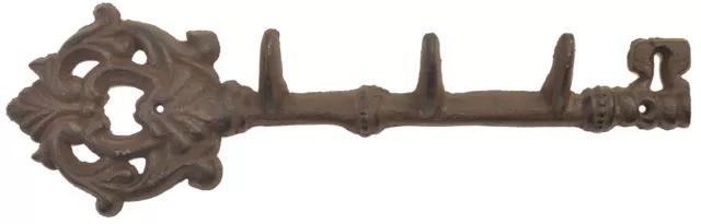 Wall Hook Coat Rack Antique Skeleton Key Style 3 Hooks Cast Iron 12" Long Towel