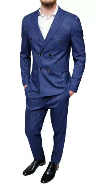 Traje Hombre Sartorial Azul Oscuro Completo Vestido Doble Botonadura Diplomática