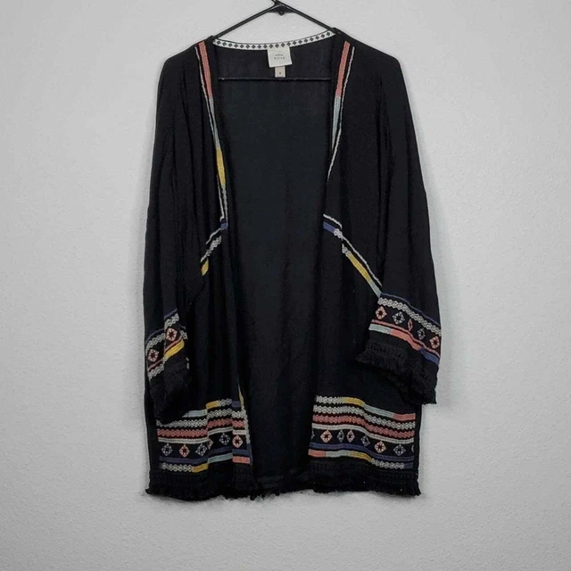 Knox Rose Kimono Lightweight Cardigan Embroidered Tassel Oversized Womens M