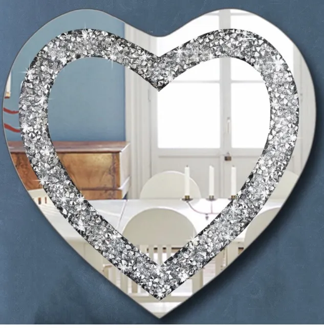Crystal Crush Diamond Heart Shaped Silver Mirror for Wall Decoration 20X20X1 Inc
