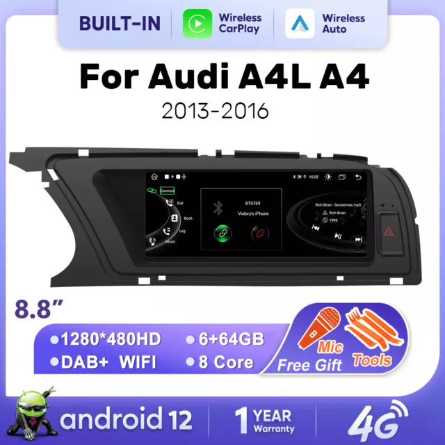 8.8" IPS Android 12 Autoradio CarPlay 64GB GPS Navi für Audi A4 B8 S4 2013-2016