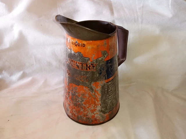 Early Vintage SEARS CROSS COUNTRY MOTOR OIL TIN PITCHER 2 Qt Can Old Gas Station