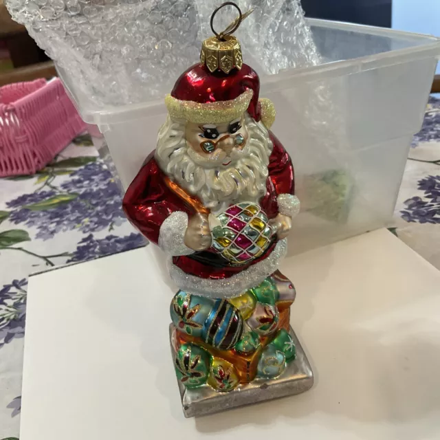 Christopher Radko 2000 Christmas Ornament Santa Claus With Toys Glass 6”