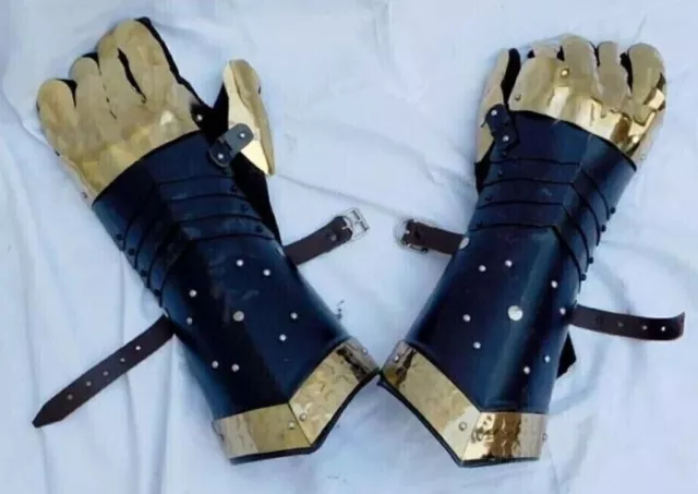 Medieval Armor Late Gothic Knight Finger Brass Gloves Steel Gauntlets SCA LARP
