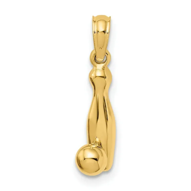 14K Yellow Gold 3-D Bowling Pin and Ball Pendant