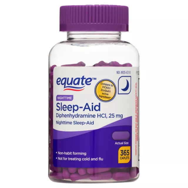 Cápsulas de ayuda para dormir nocturna Equate difenhidramina HCI, 25 mg, 365 unidades